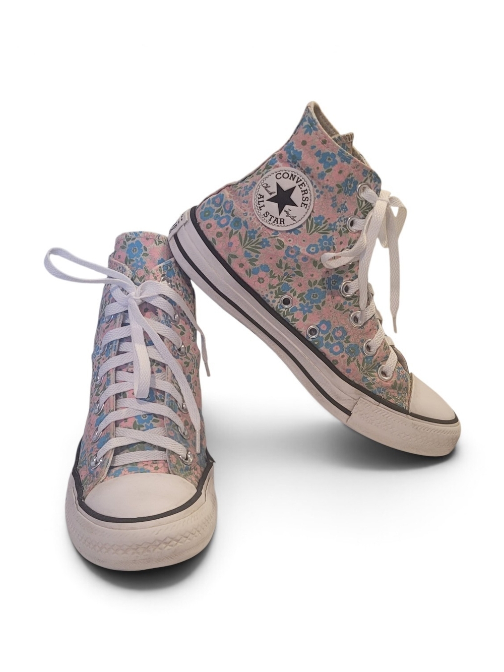 Converse High Top Sneakers - Pink with Blue & Green Floral Print